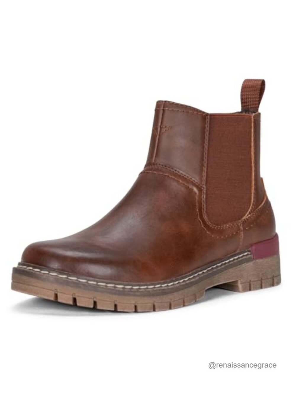 Women's Chelsea Boots Pull-On Lug Sole Low Heel Ankle Booties Faux Leather